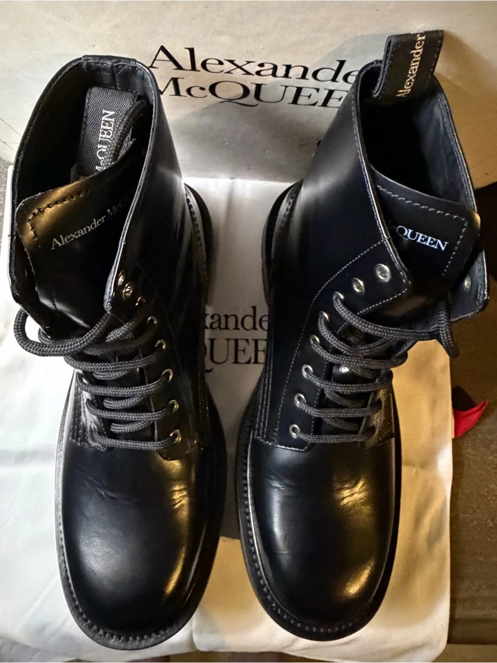 Alexander McQueen Leather Lace-Up Combat Boots Black - Size 41 (Worn Once)